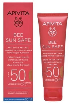APIVITA BEE SUN SAFE ANTI-SPOT & ANTI-AGE DEFENSE TINTED FACE CREAM SPF50
