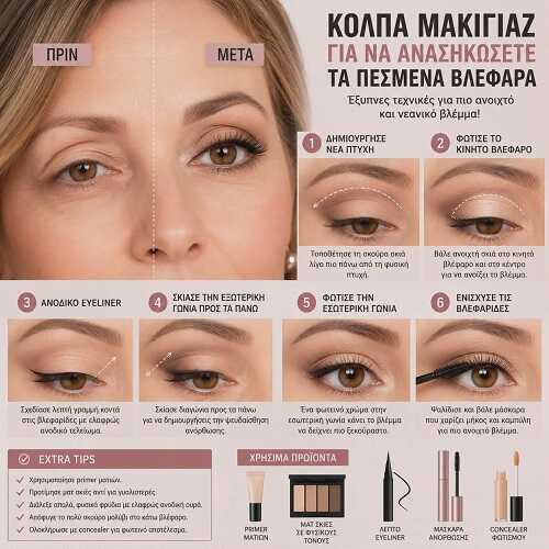 Κόλπα Μακιγιάζ για να Ανασηκώσετε τα Πεσμένα Βλέφαρα