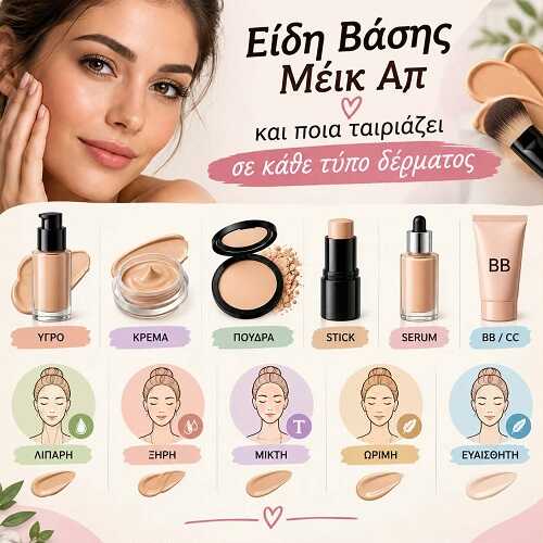 Είδη Βάσης Μέικ Απ: Ποια Βάση Ταιριάζει σε Κάθε Τύπο Δέρματος;
